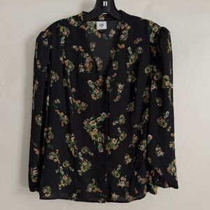 CABI Black Floral Button Down Blouse